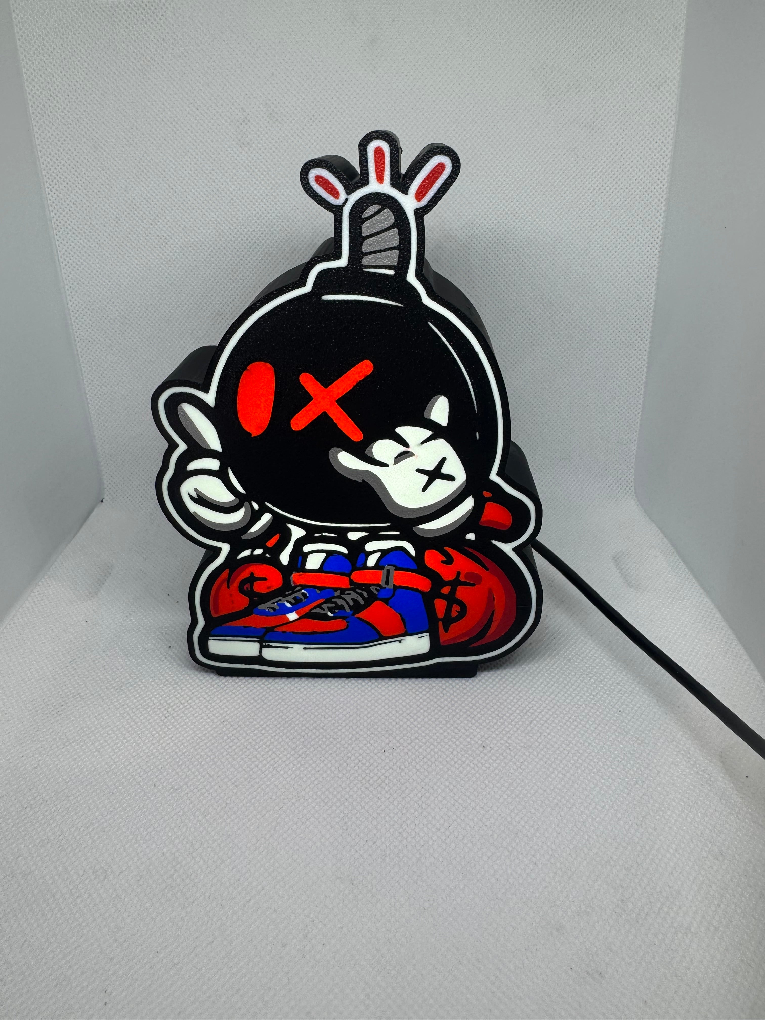 Bomberman Money Bag LED Light Box | Cartoon Bomb Character Neon Sign Lamp