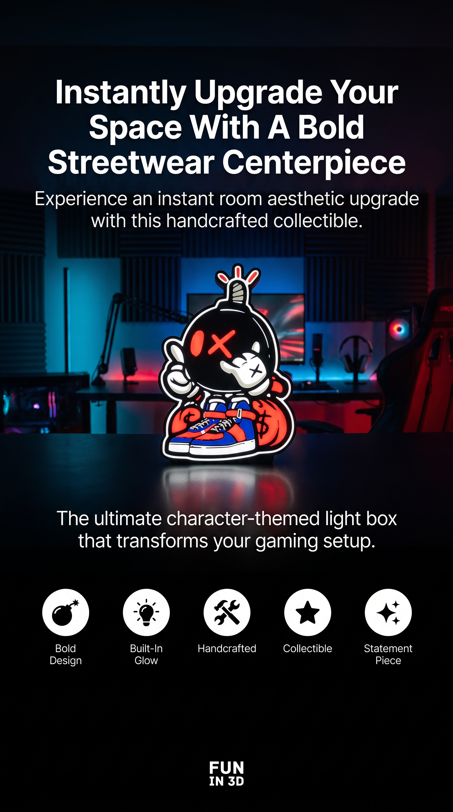 Bomberman Money Bag LED Light Box | Cartoon Bomb Character Neon Sign Lamp