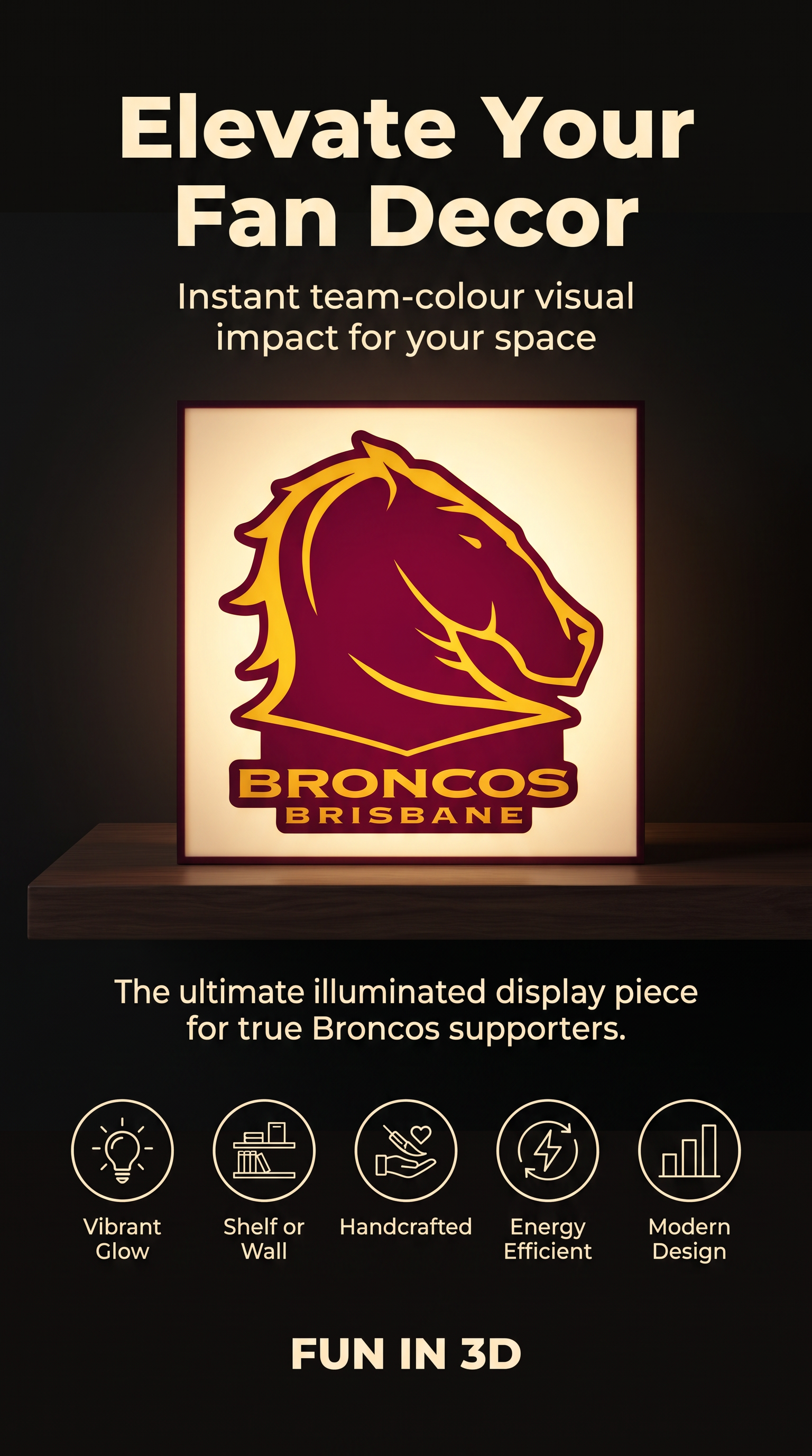 Brisbane Broncos NRL Team LED Lightbox – Perfect Sports Fan Gift!
