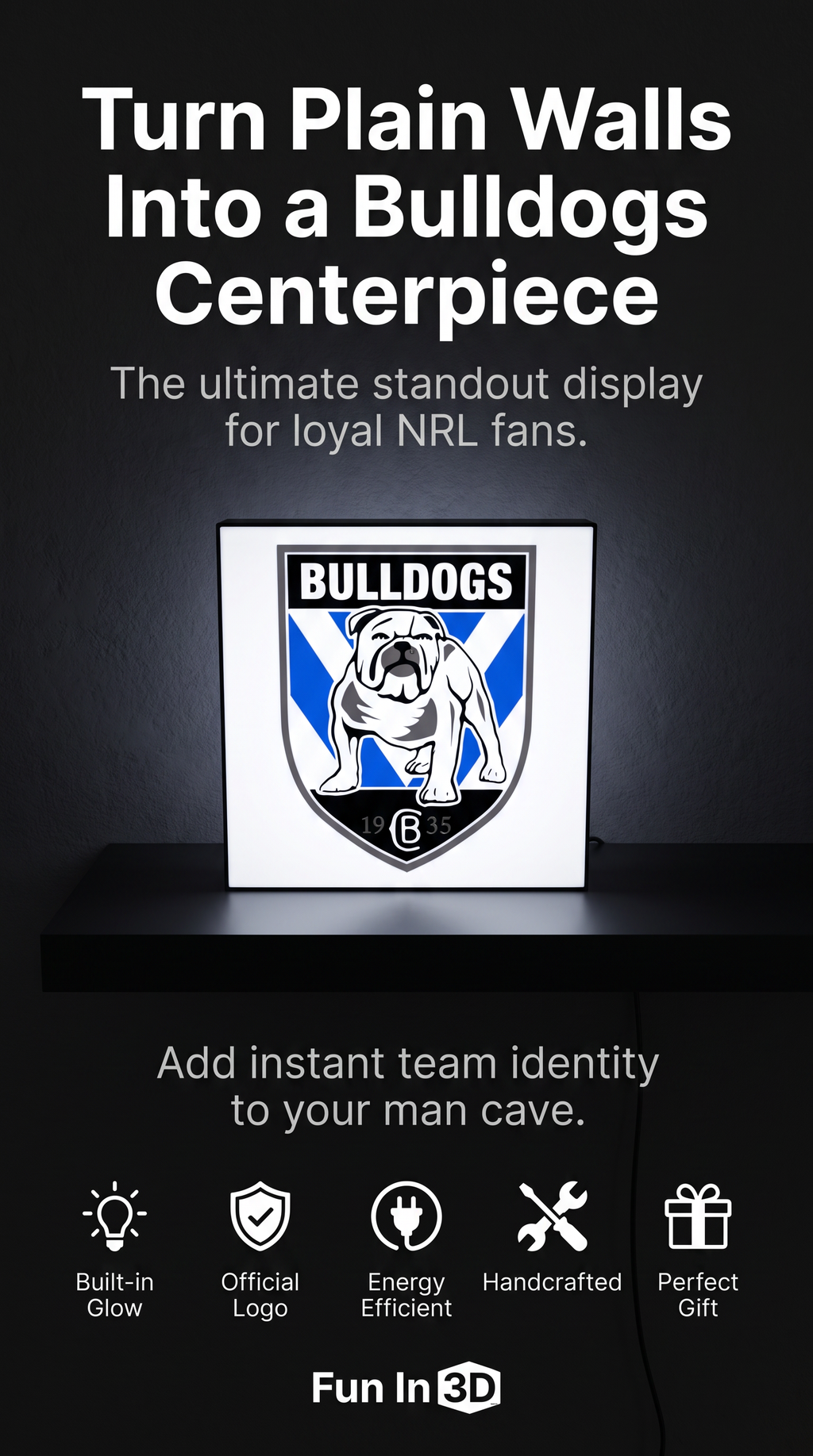 Canterbury-Bankstown Bulldogs NRL Team LED Lightbox – Perfect Sports Fan Gift!