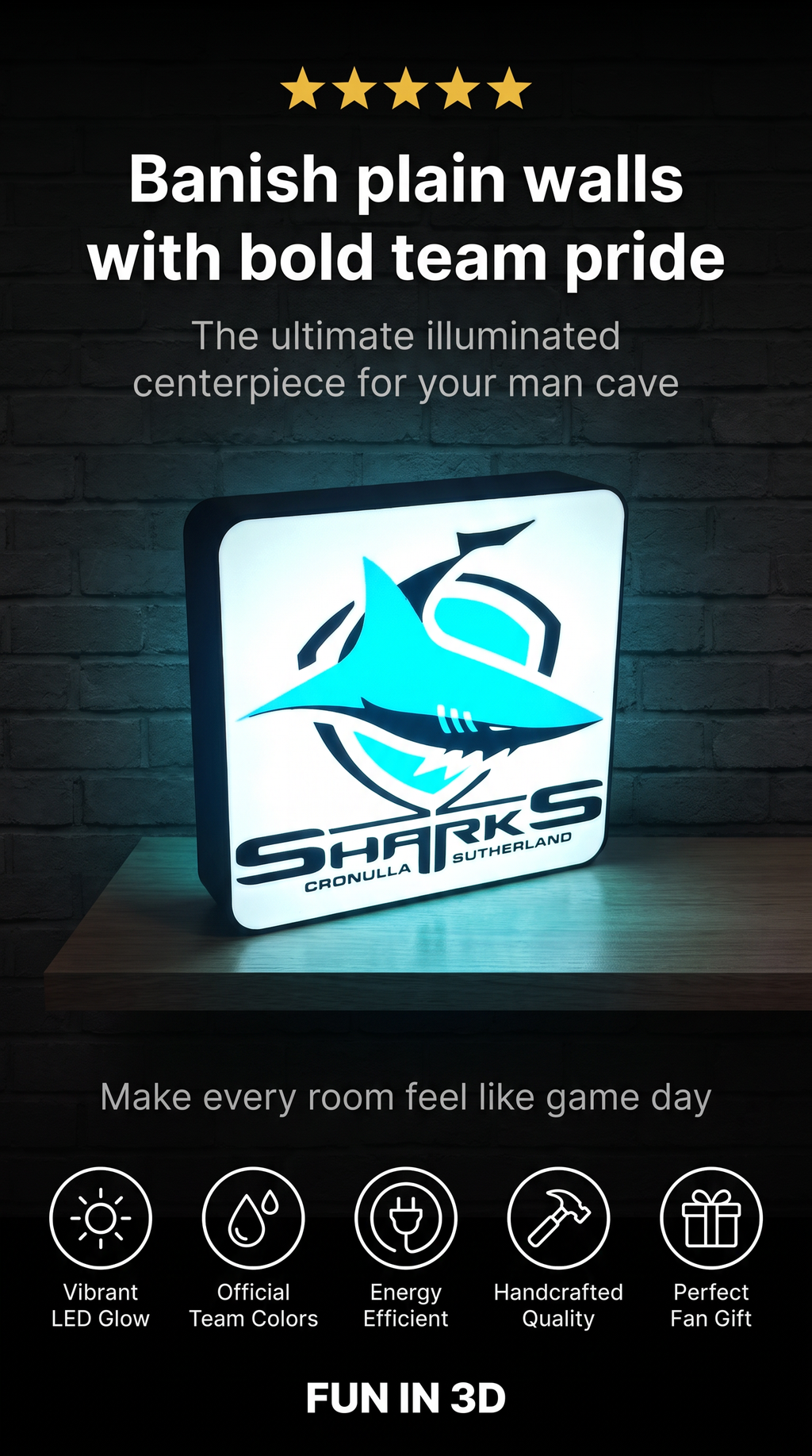 Cronulla-Sutherland Sharks NRL Team LED Lightbox – Perfect Sports Fan Gift!