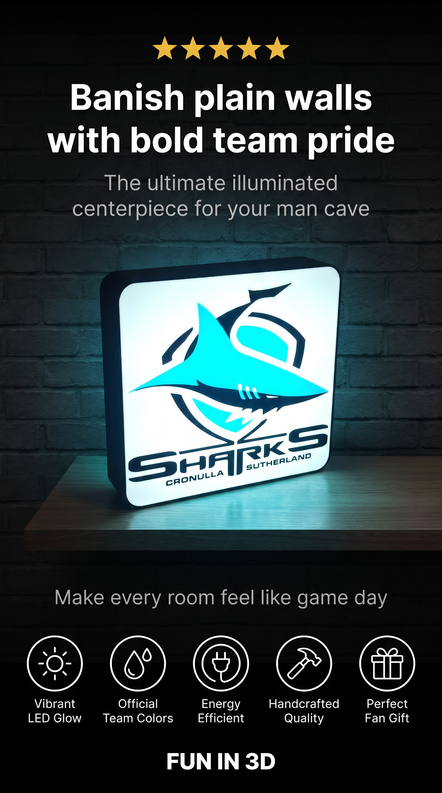 Cronulla-Sutherland Sharks NRL Team LED Lightbox – Perfect Sports Fan Gift!