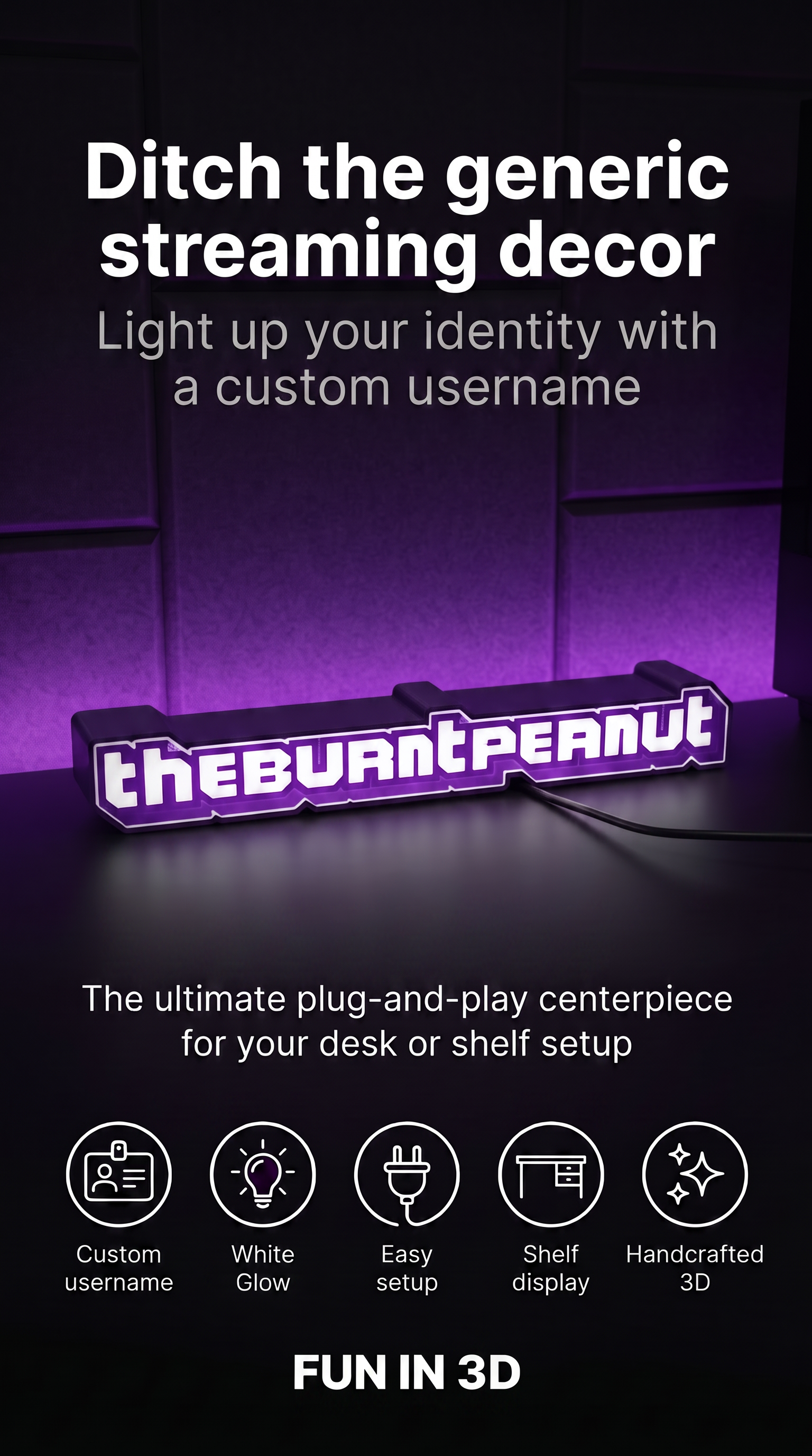 Custom Twitch Username LED Light Sign | Personalized Streamer Name Light Bar
