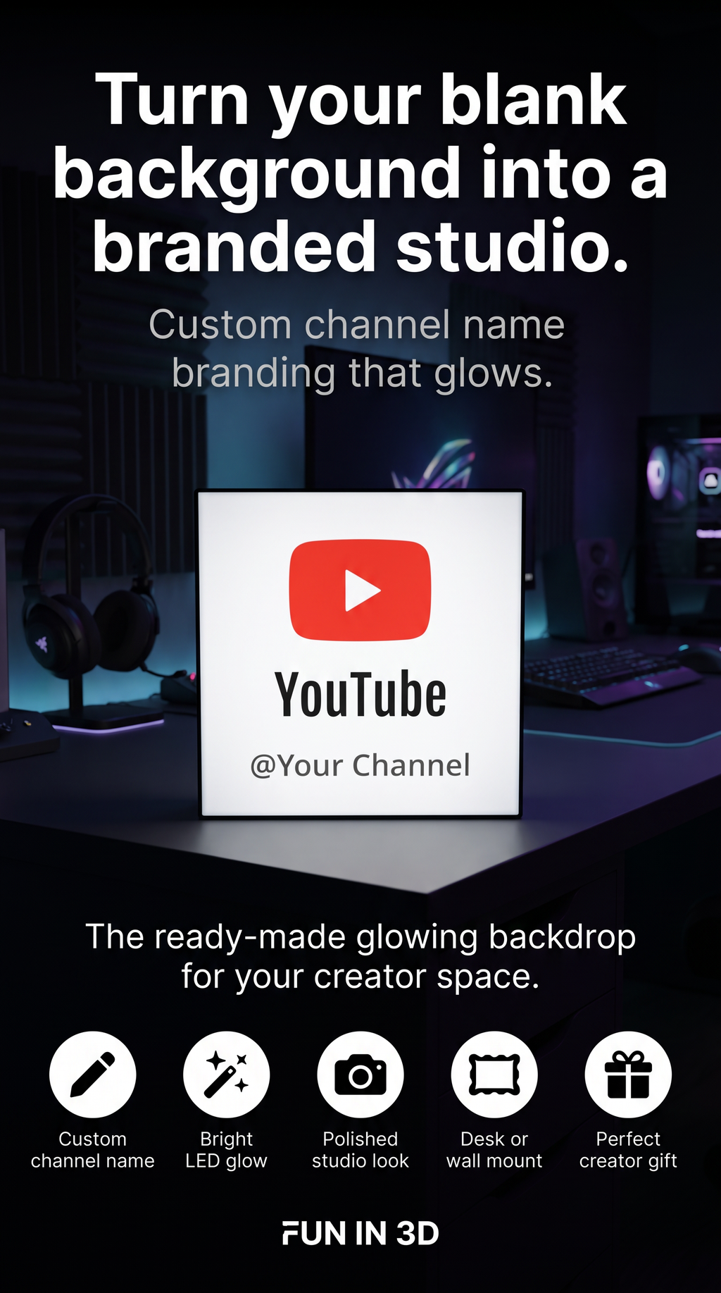 Custom YouTube Channel Name LED Light Box Sign – Personalized Creator Desk & Wall Decor