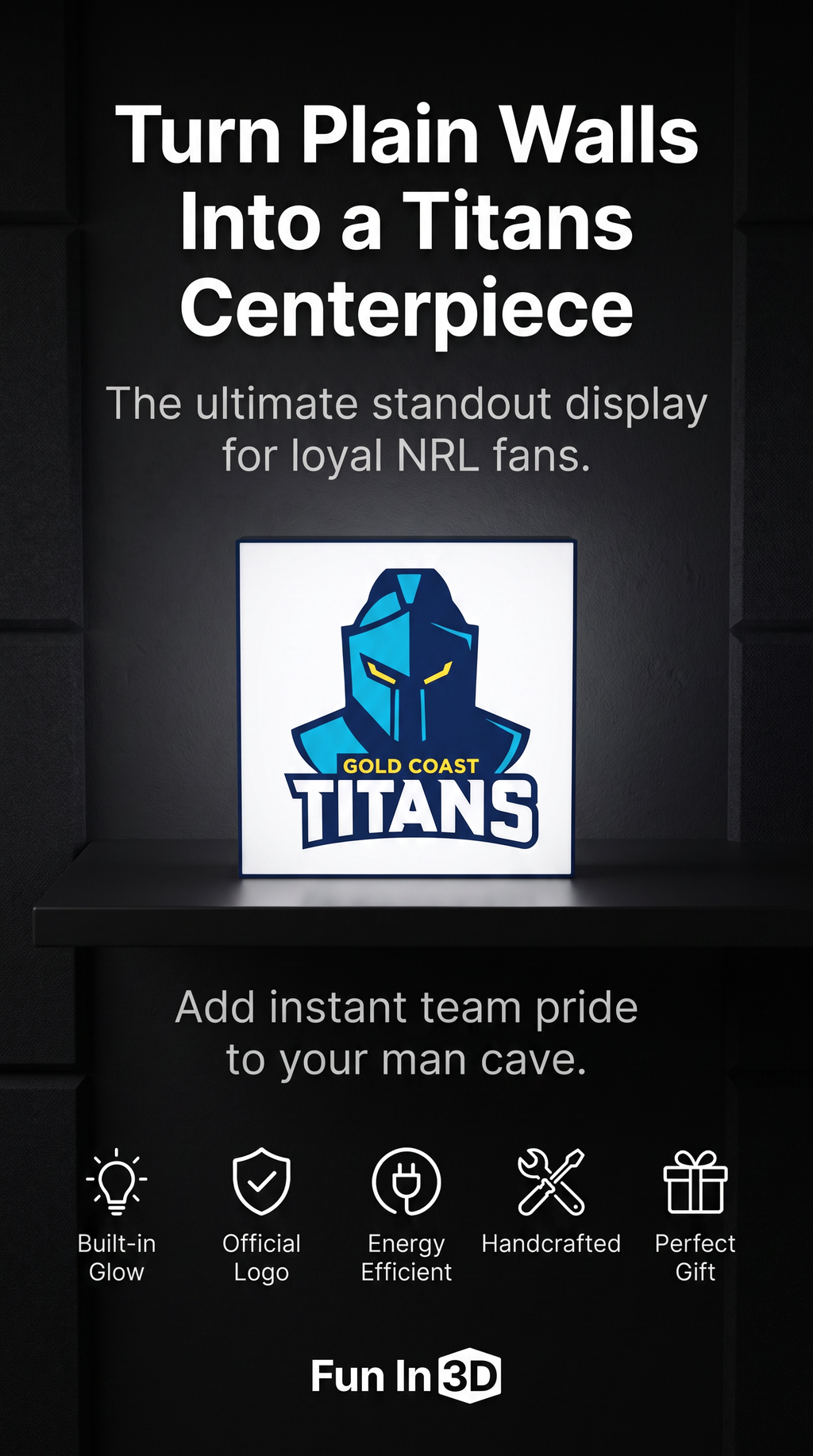 Gold Coast Titans NRL Team LED Lightbox – Perfect Sports Fan Gift!