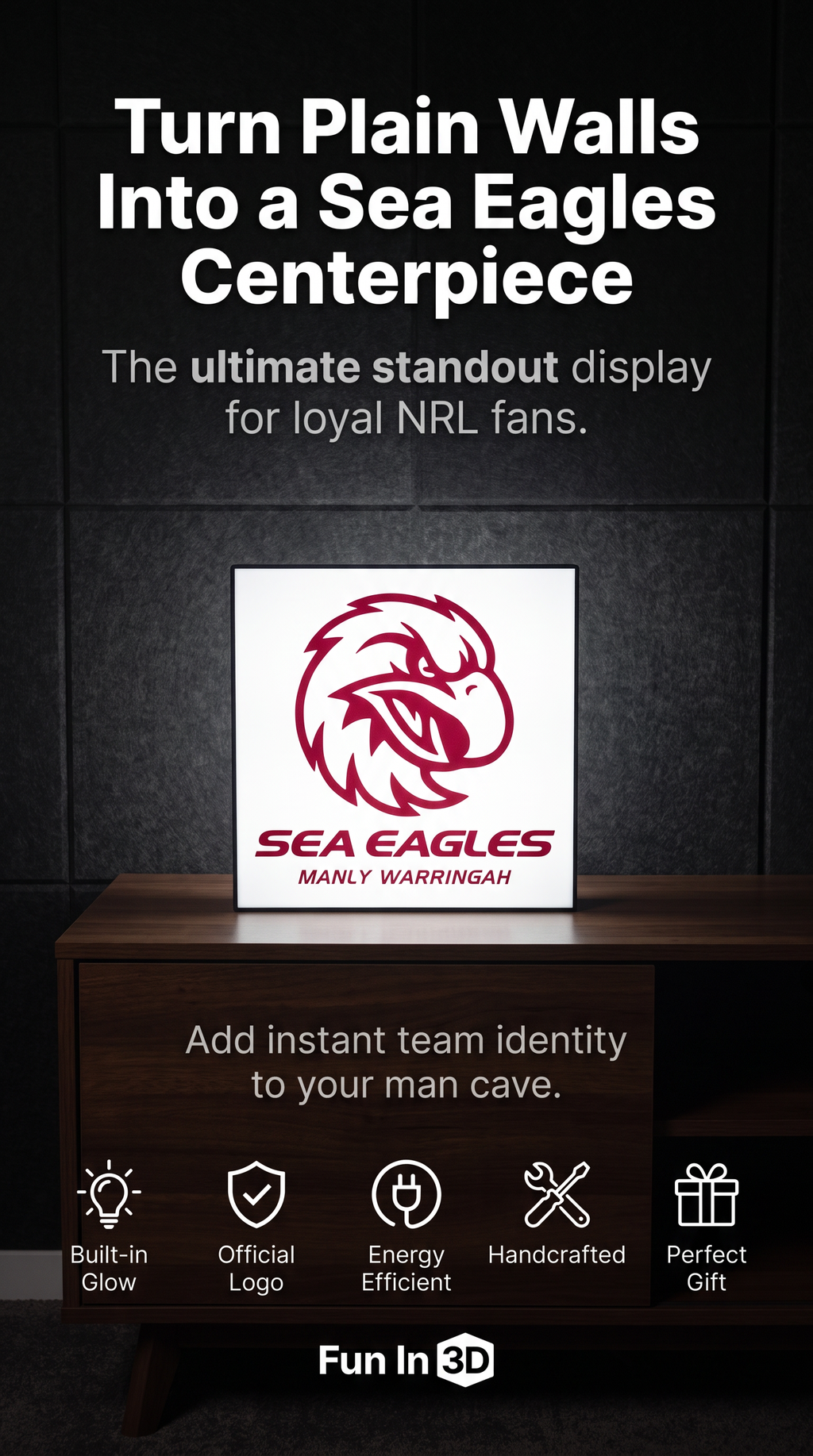 Manly-Warringah Sea Eagles NRL Team LED Lightbox – Perfect Sports Fan Gift!