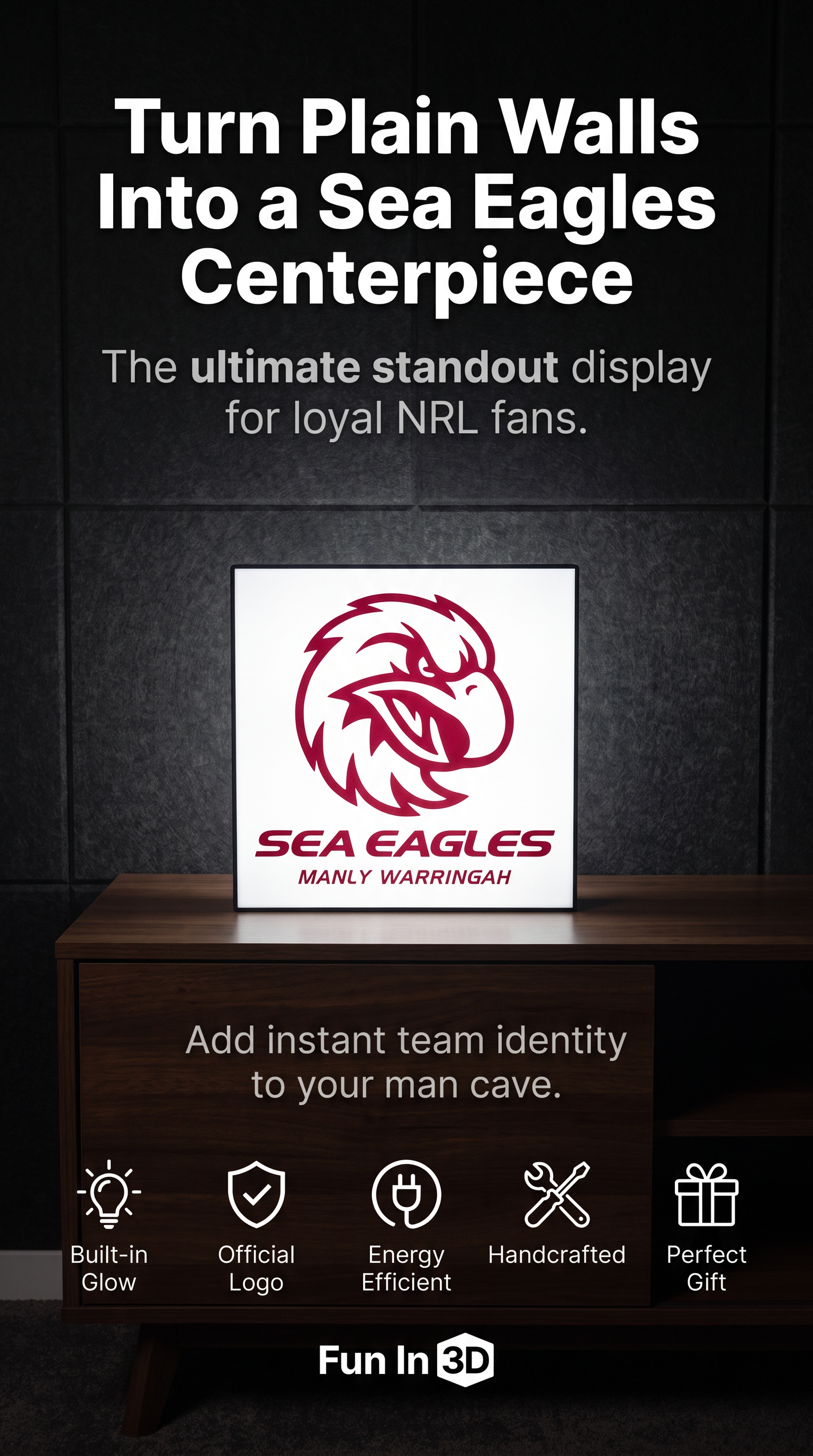 Manly-Warringah Sea Eagles NRL Team LED Lightbox – Perfect Sports Fan Gift!