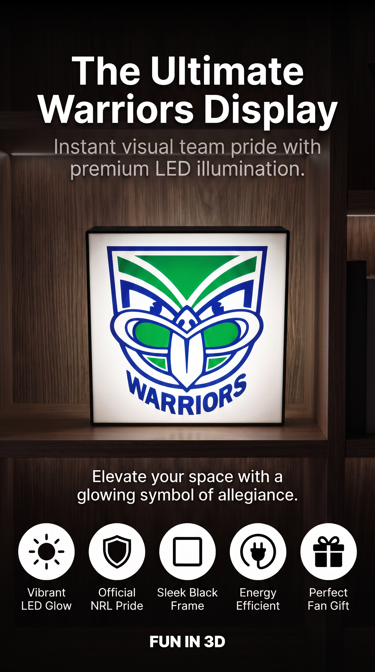 New Zealand Warriors NRL Team LED Lightbox – Perfect Sports Fan Gift!