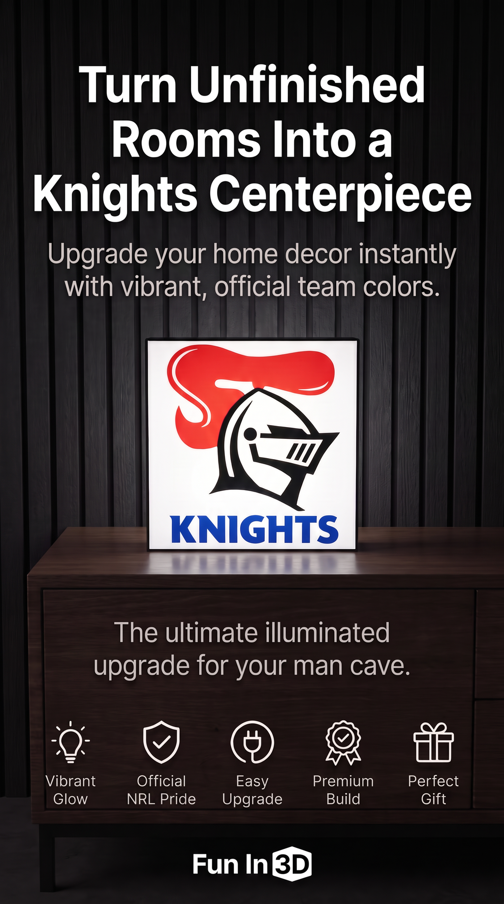 Newcastle Knights NRL Team LED Lightbox – Perfect Sports Fan Gift!