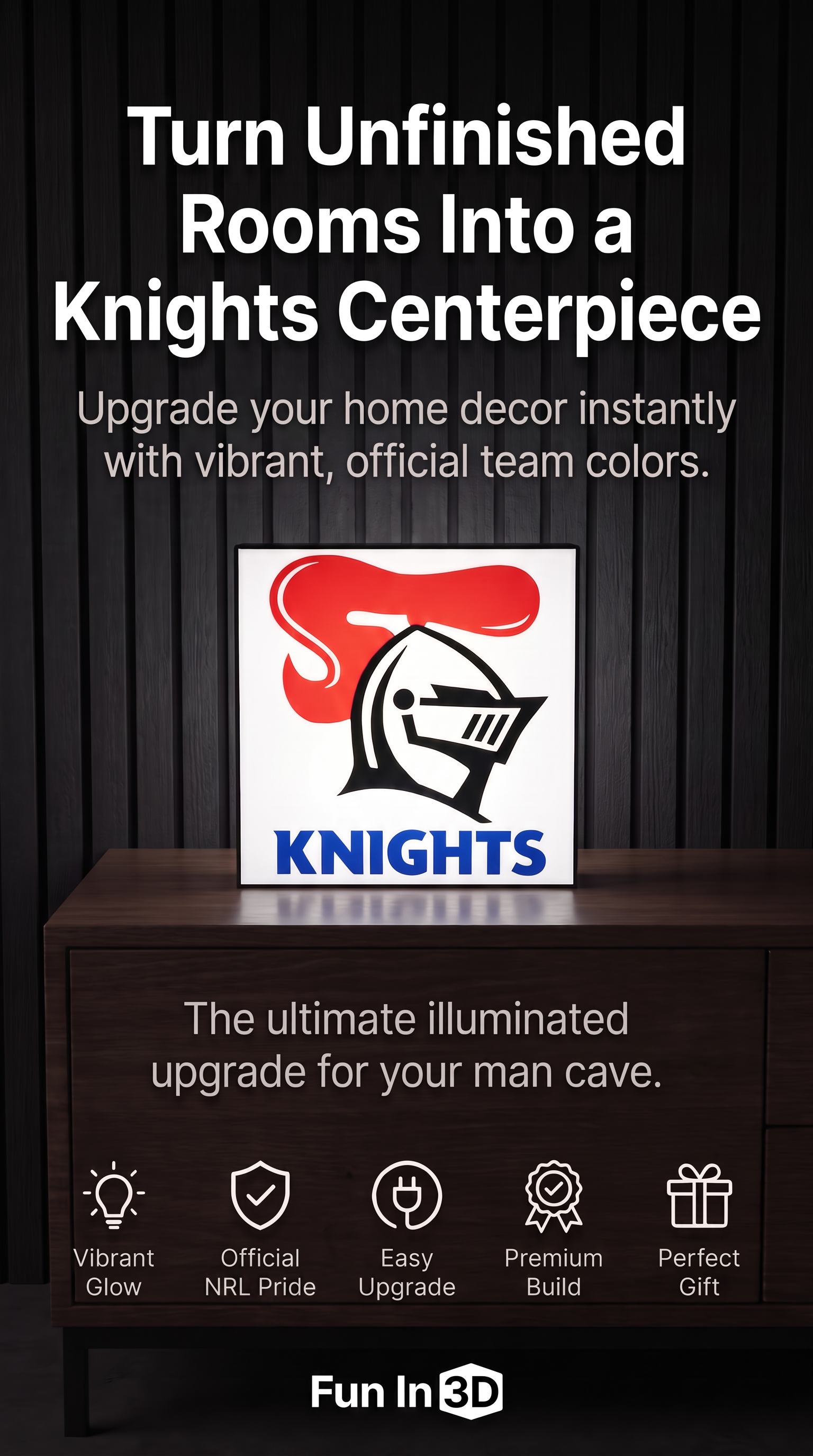 Newcastle Knights NRL Team LED Lightbox – Perfect Sports Fan Gift!