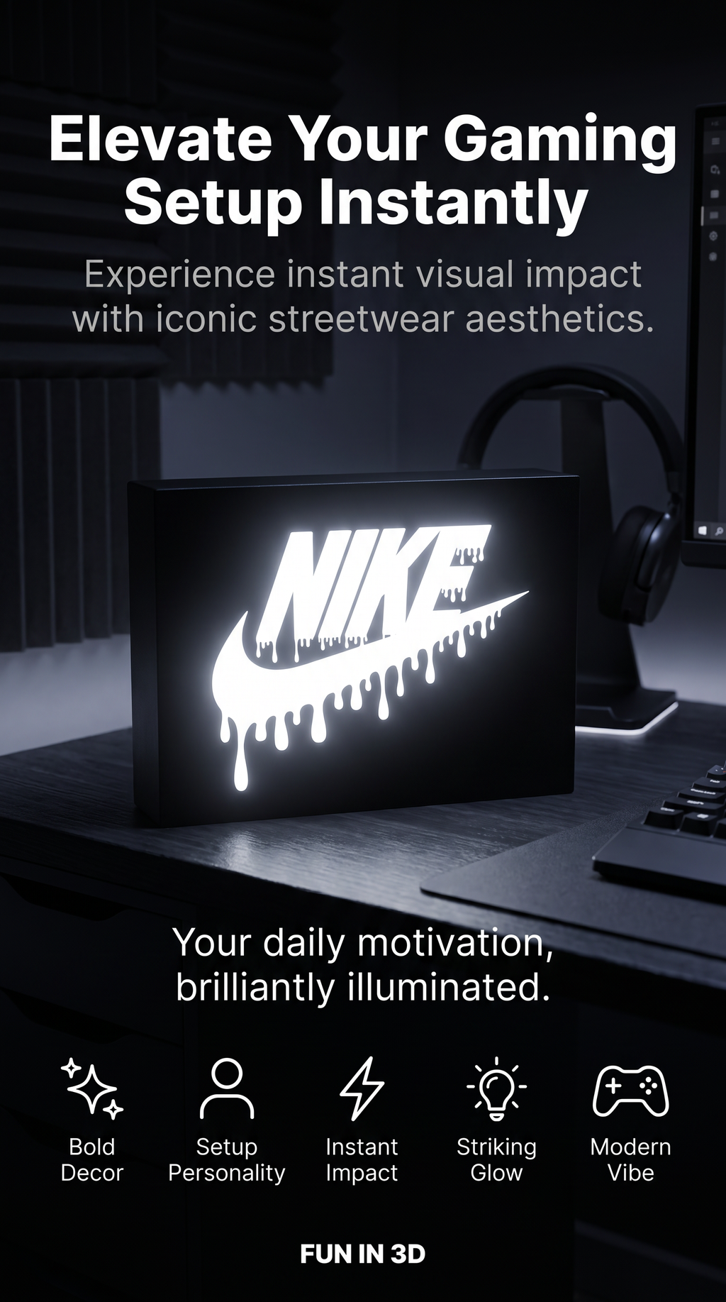 Nike Drippy Logo LED Light Sign | Illuminated Dripping Nike Swoosh Box Decor