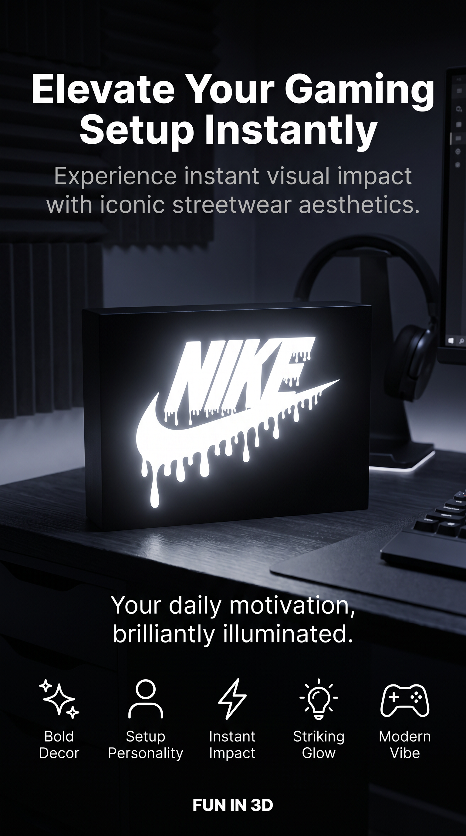 Nike Drippy Logo LED Light Sign | Illuminated Dripping Nike Swoosh Box Decor