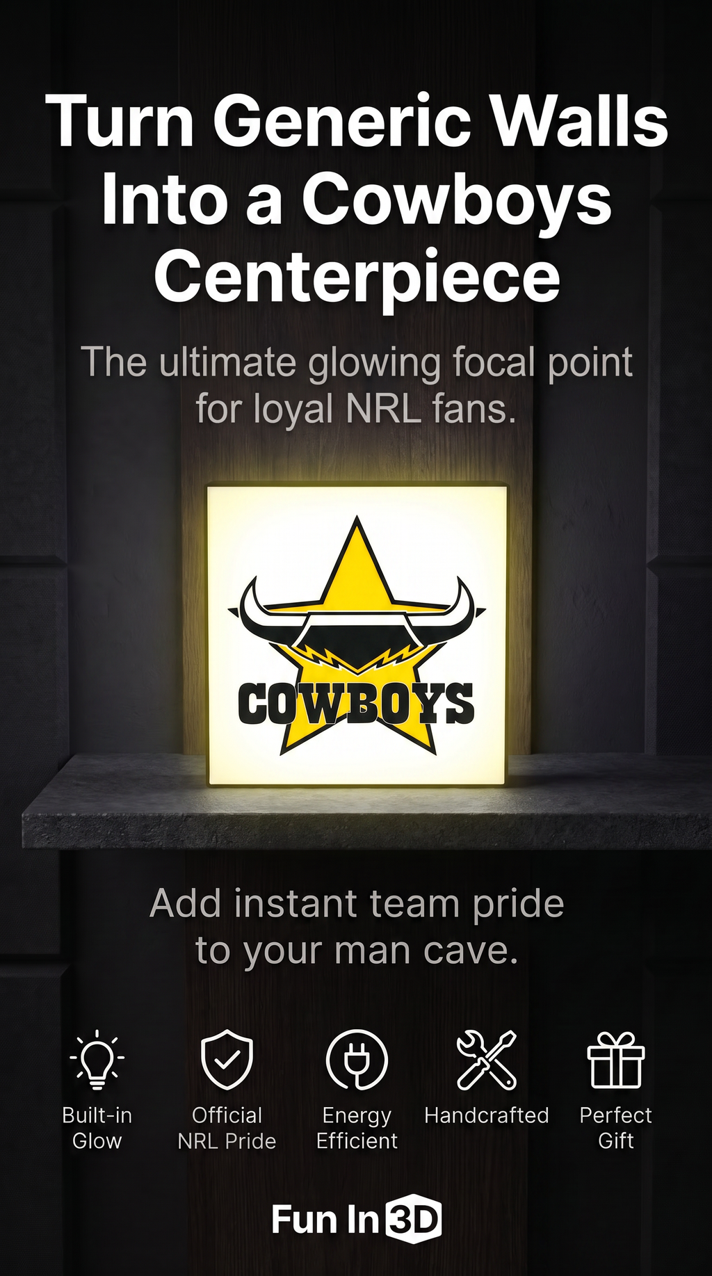 North Queensland Cowboys NRL Team LED Lightbox – Perfect Sports Fan Gift!