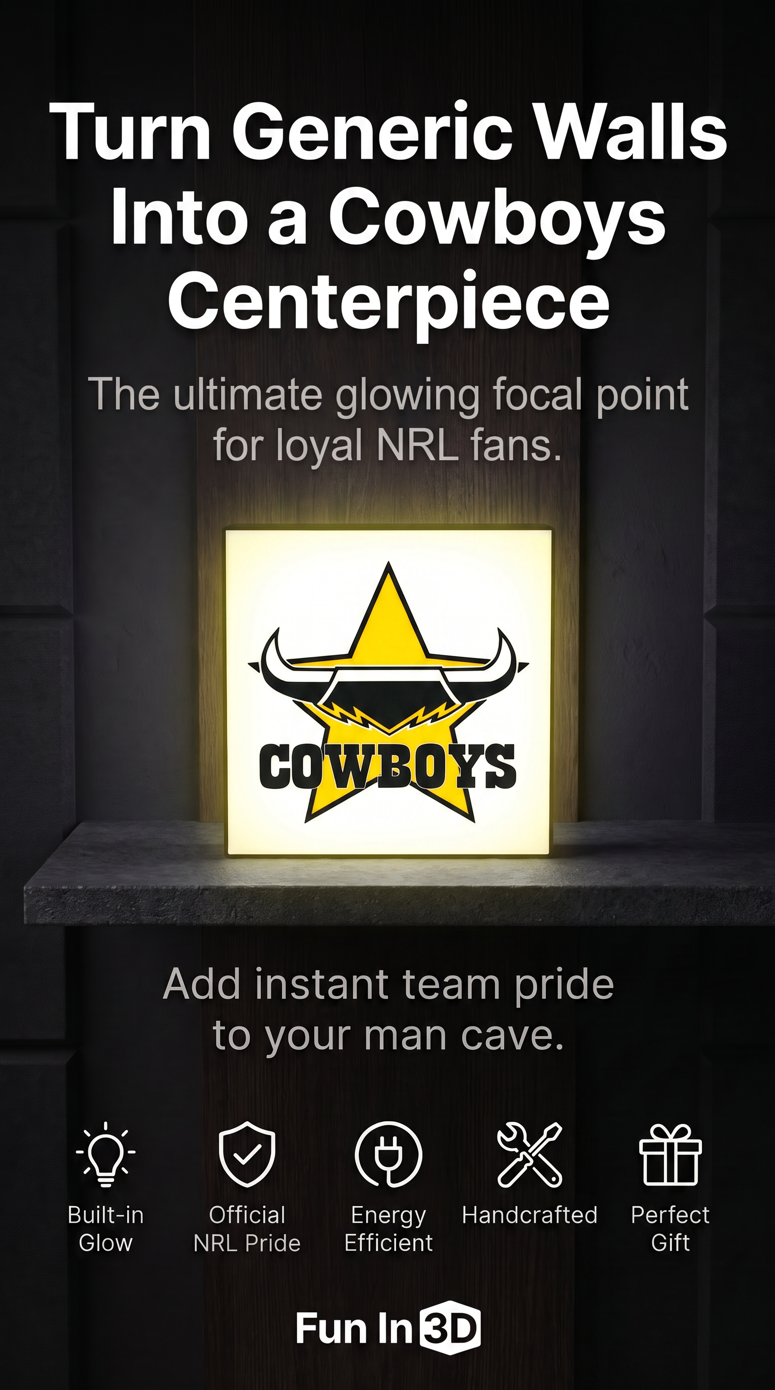 North Queensland Cowboys NRL Team LED Lightbox – Perfect Sports Fan Gift!