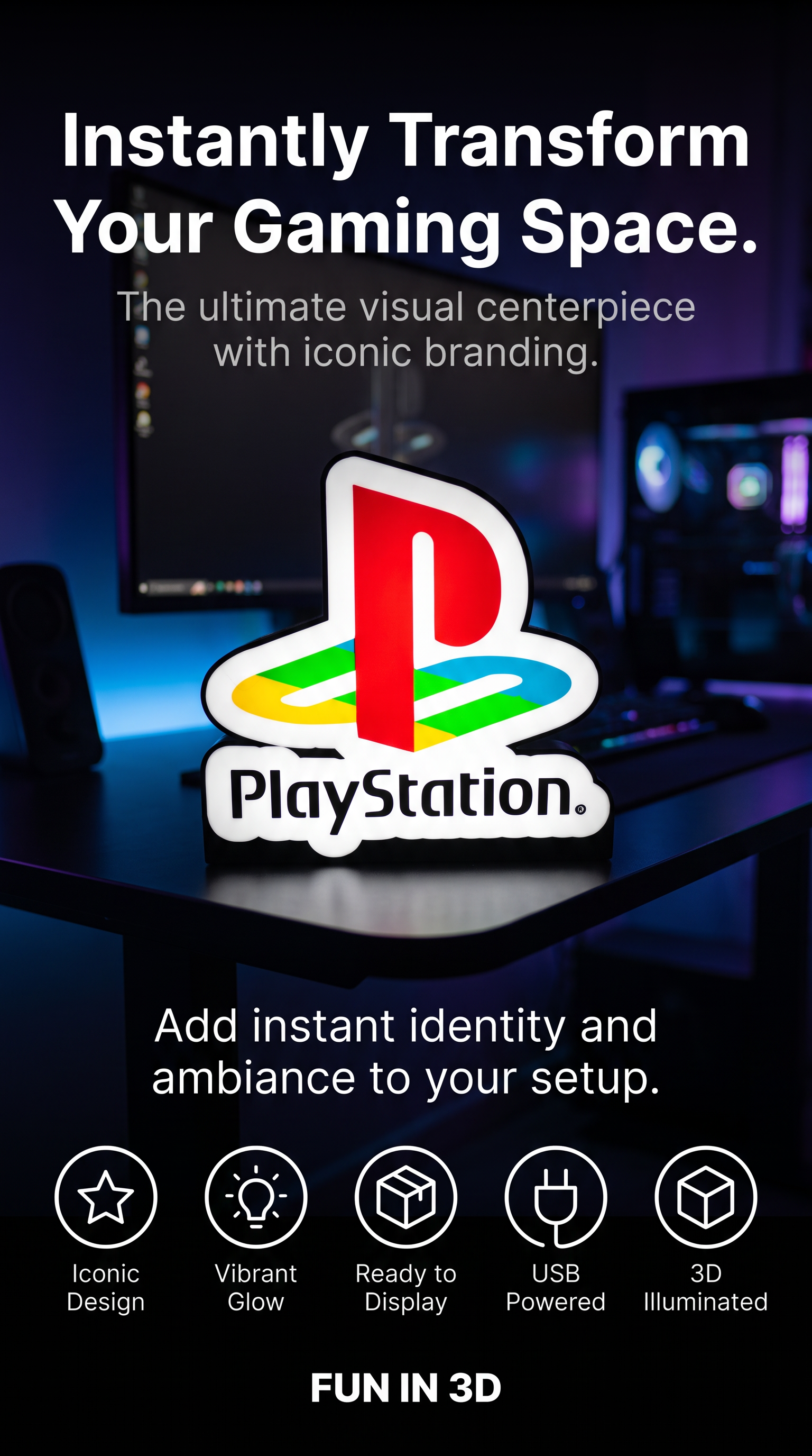 PlayStation Logo LED Light Sign - Illuminated Gaming Decor