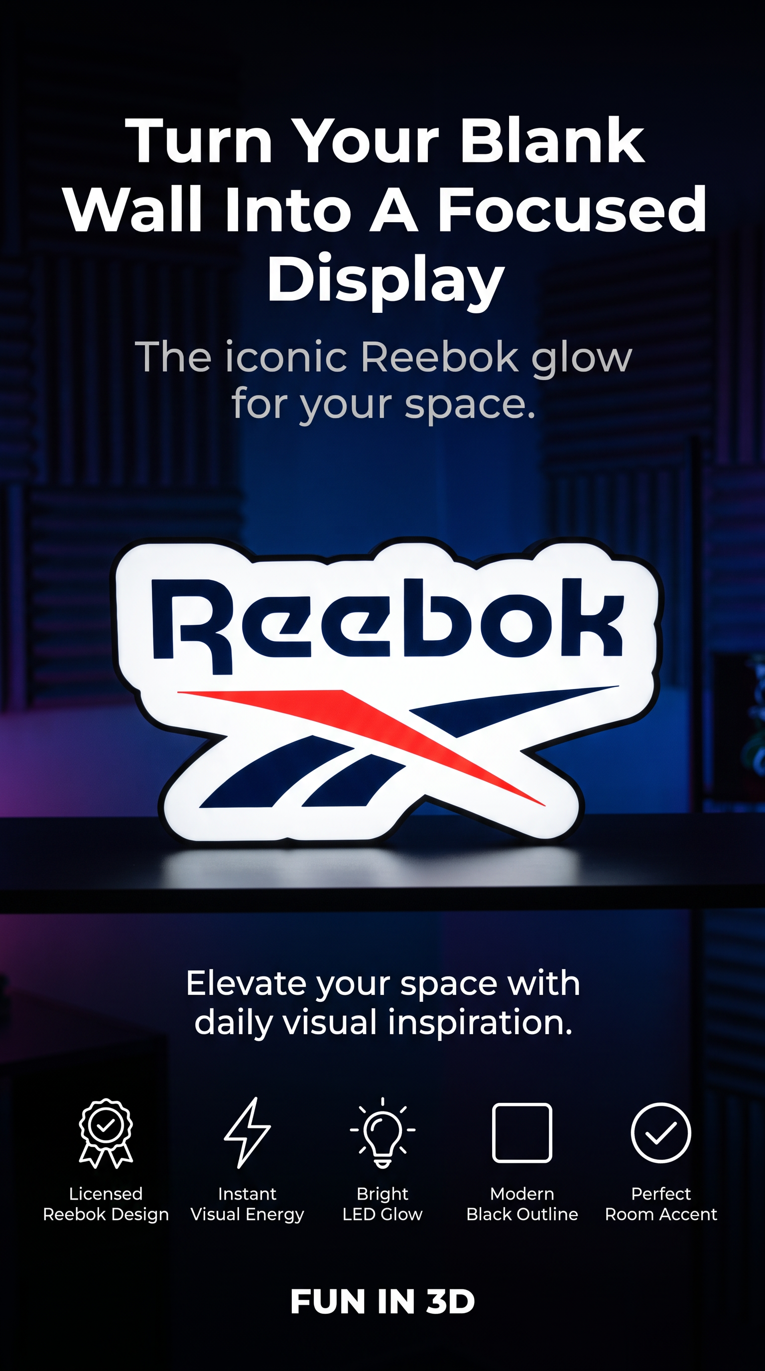 Reebok LED Light Sign - Illuminated Classic Logo Decor