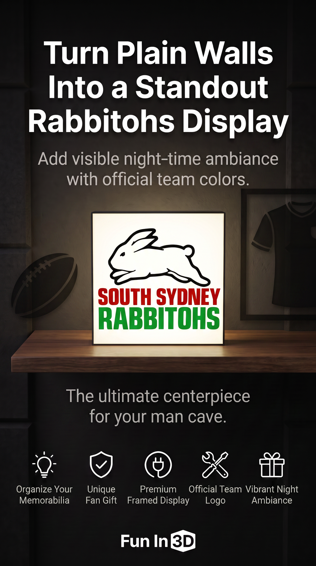 South Sydney Rabbitohs NRL Team LED Lightbox – Perfect Sports Fan Gift!