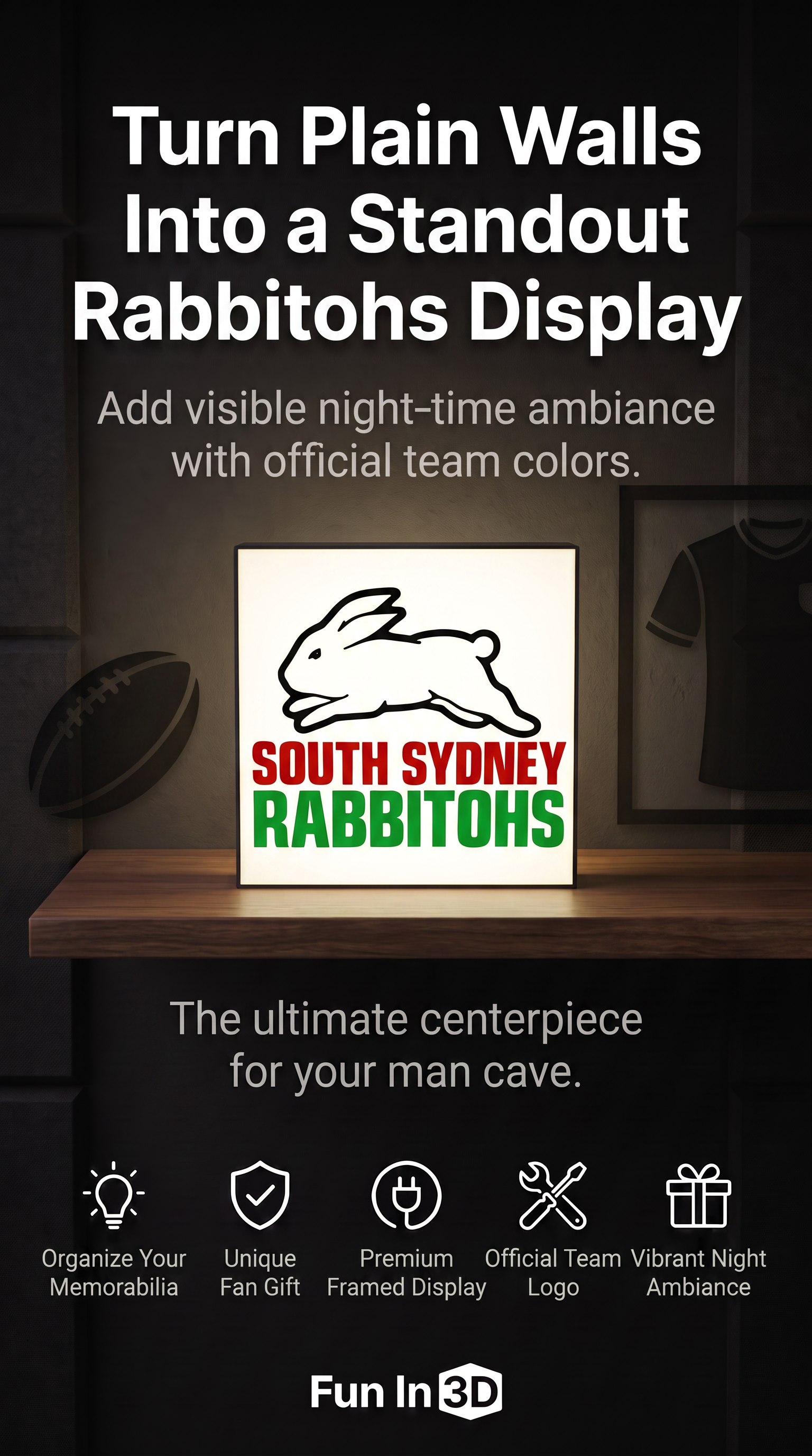South Sydney Rabbitohs NRL Team LED Lightbox – Perfect Sports Fan Gift!