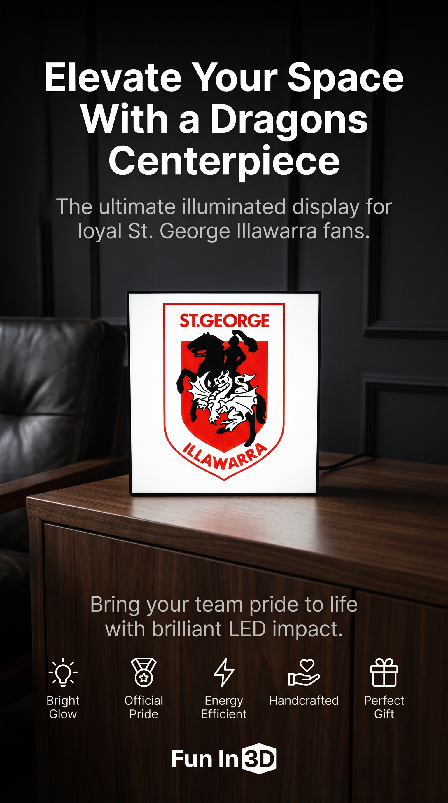 St. George Illawarra Dragons NRL Team LED Lightbox – Perfect Sports Fan Gift!