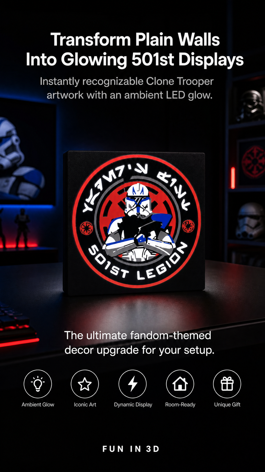 Star Wars 501st Legion Clone Trooper LED Light Box – Customizable Illuminated Sign