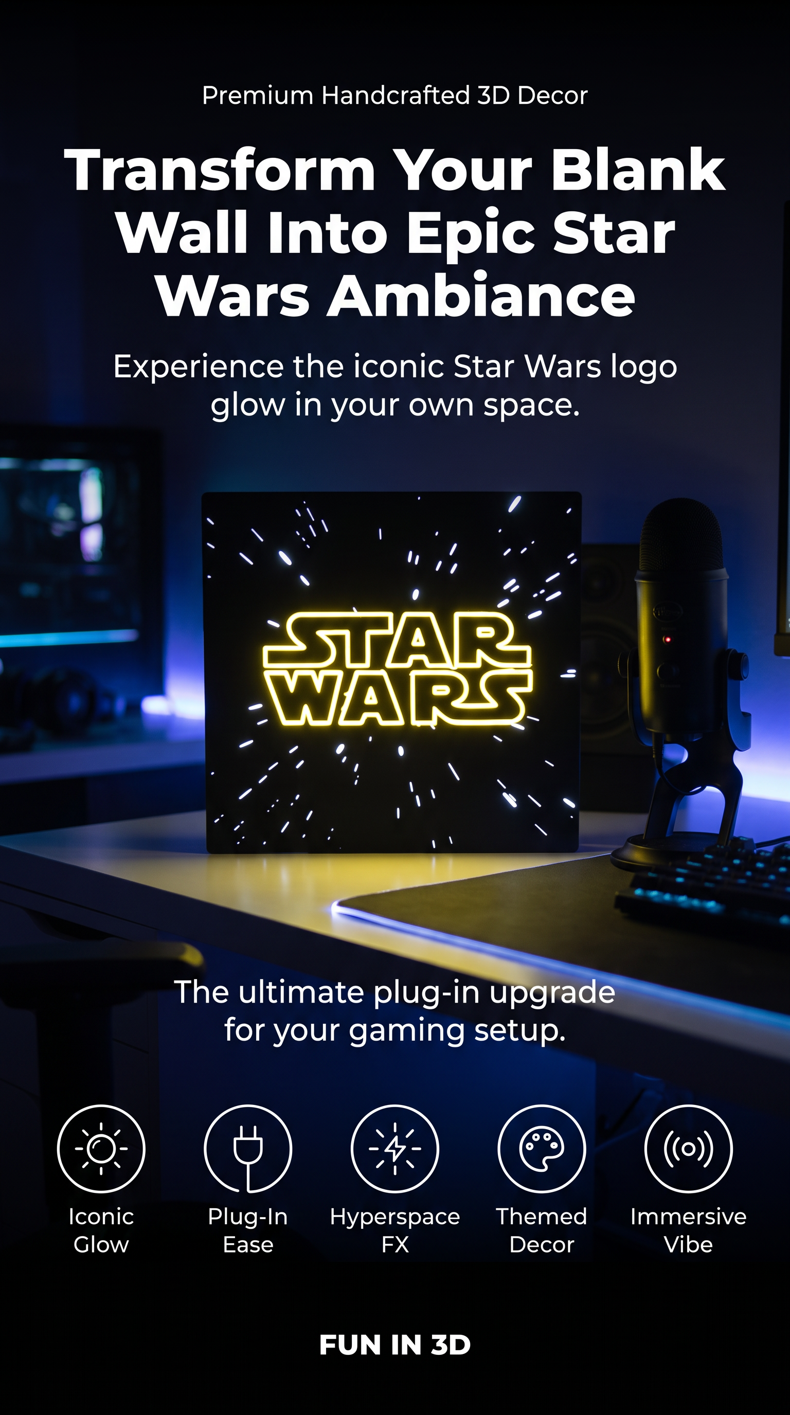 Star Wars LED Light Sign - Illuminated Hyperspace Logo Art