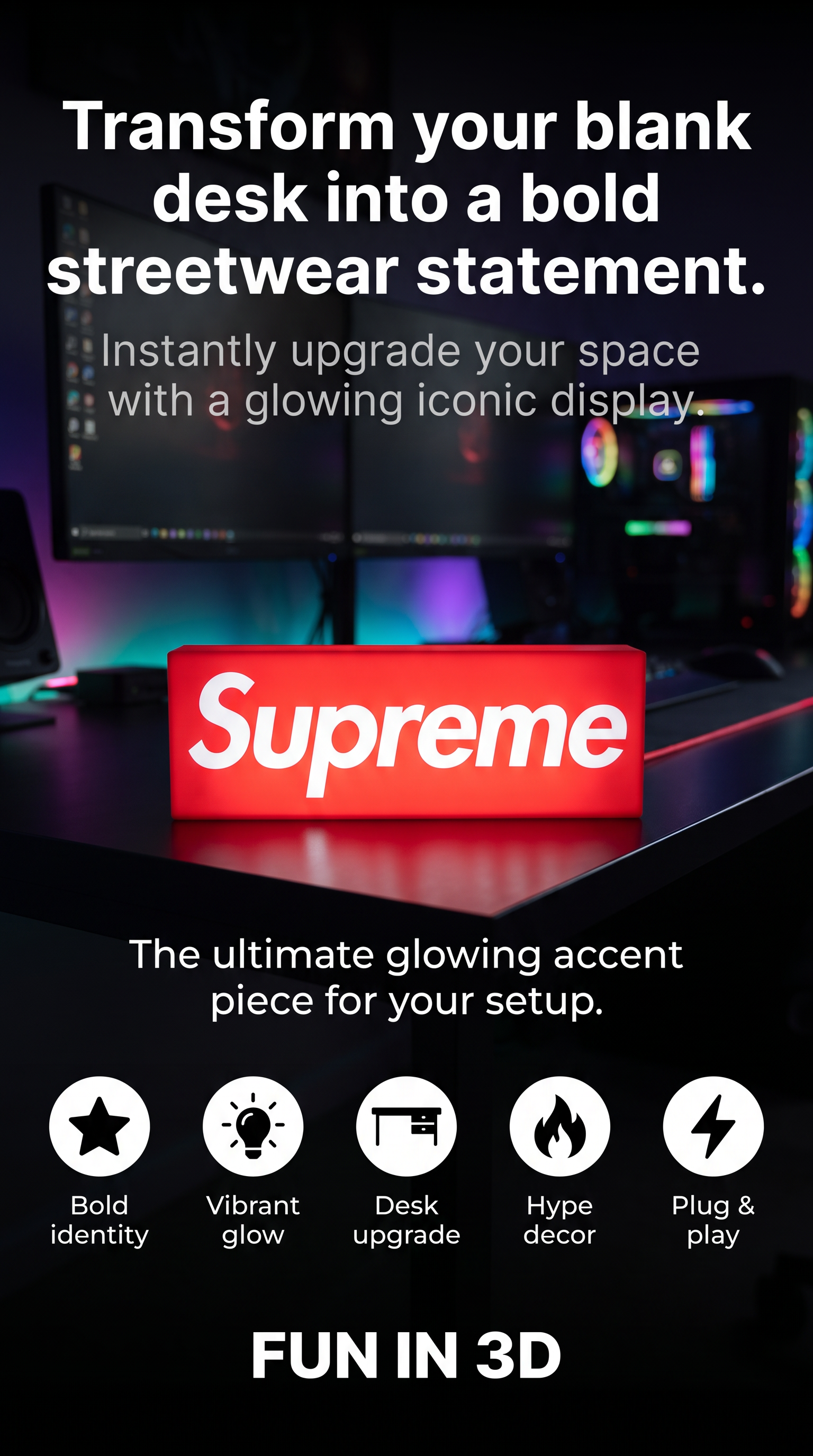 Supreme Logo LED Light Sign - Red Illuminated Box Decor