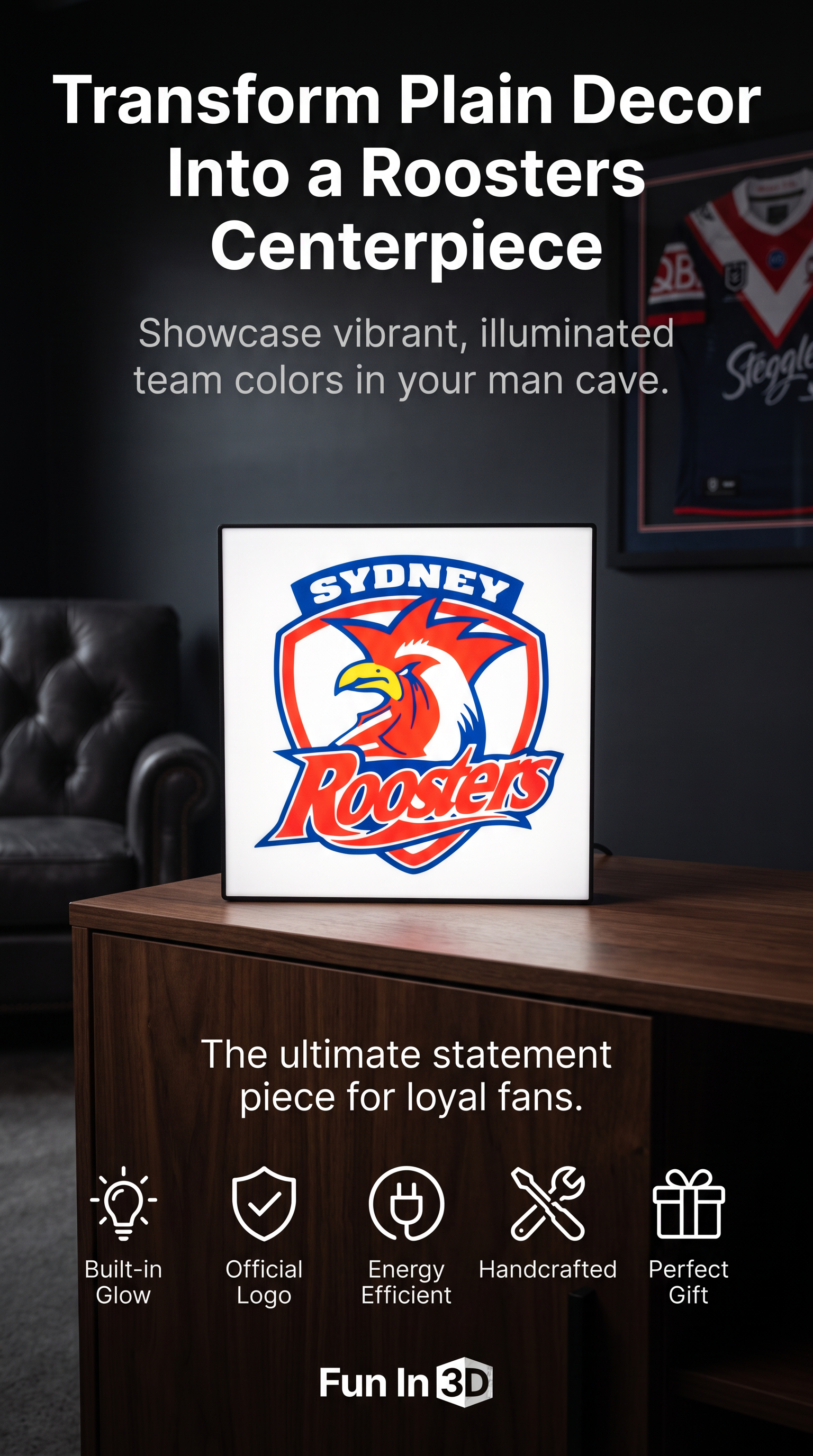 Sydney Roosters NRL Team LED Lightbox – Perfect Sports Fan Gift!