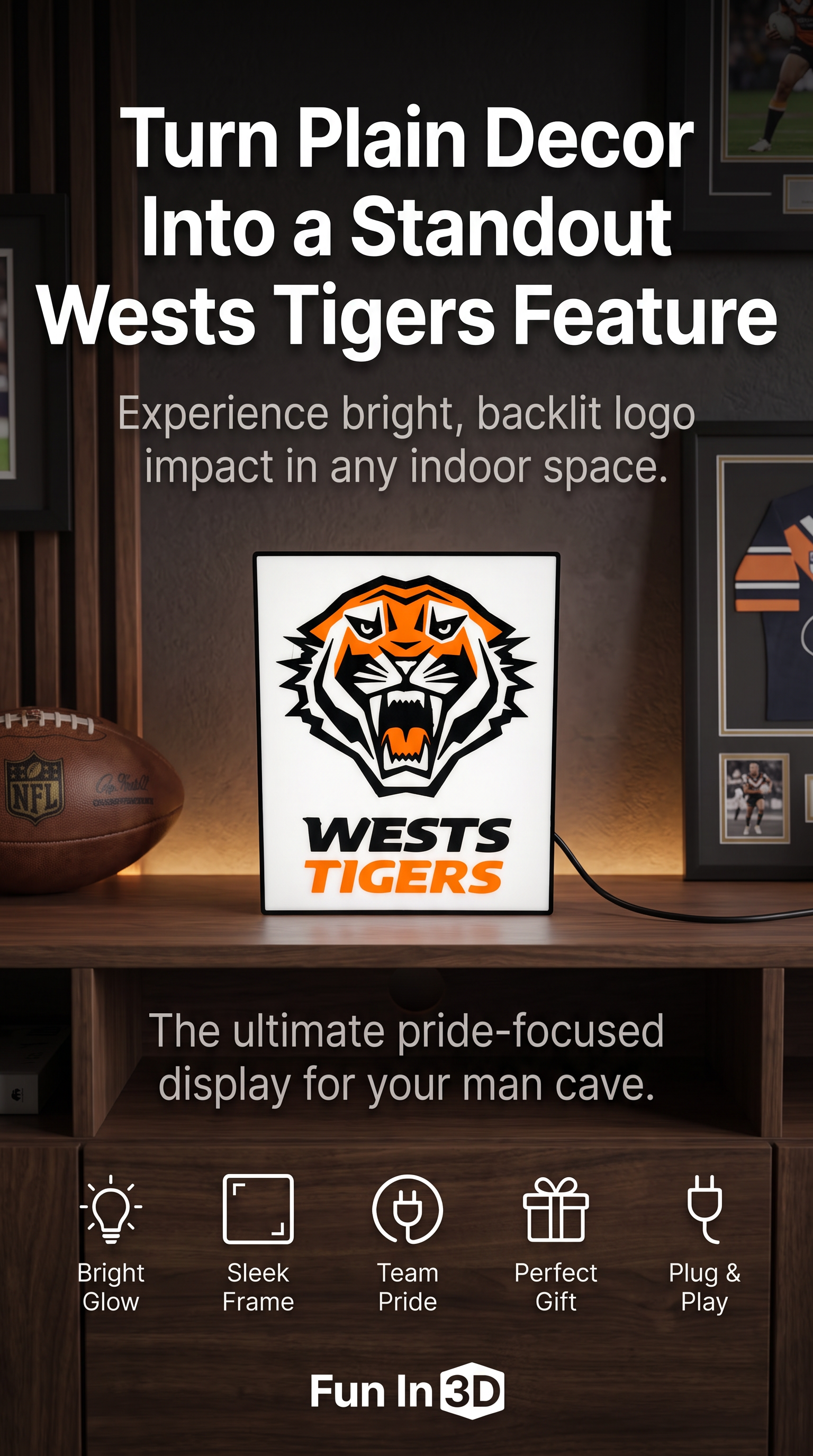 West Tigers NRL Team LED Lightbox – Perfect Sports Fan Gift!