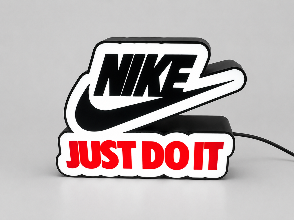 Custom Just Do It Inspired Motivational LED Light Sign | Swoosh Style Sports Decor | USB-C Table Lamp
