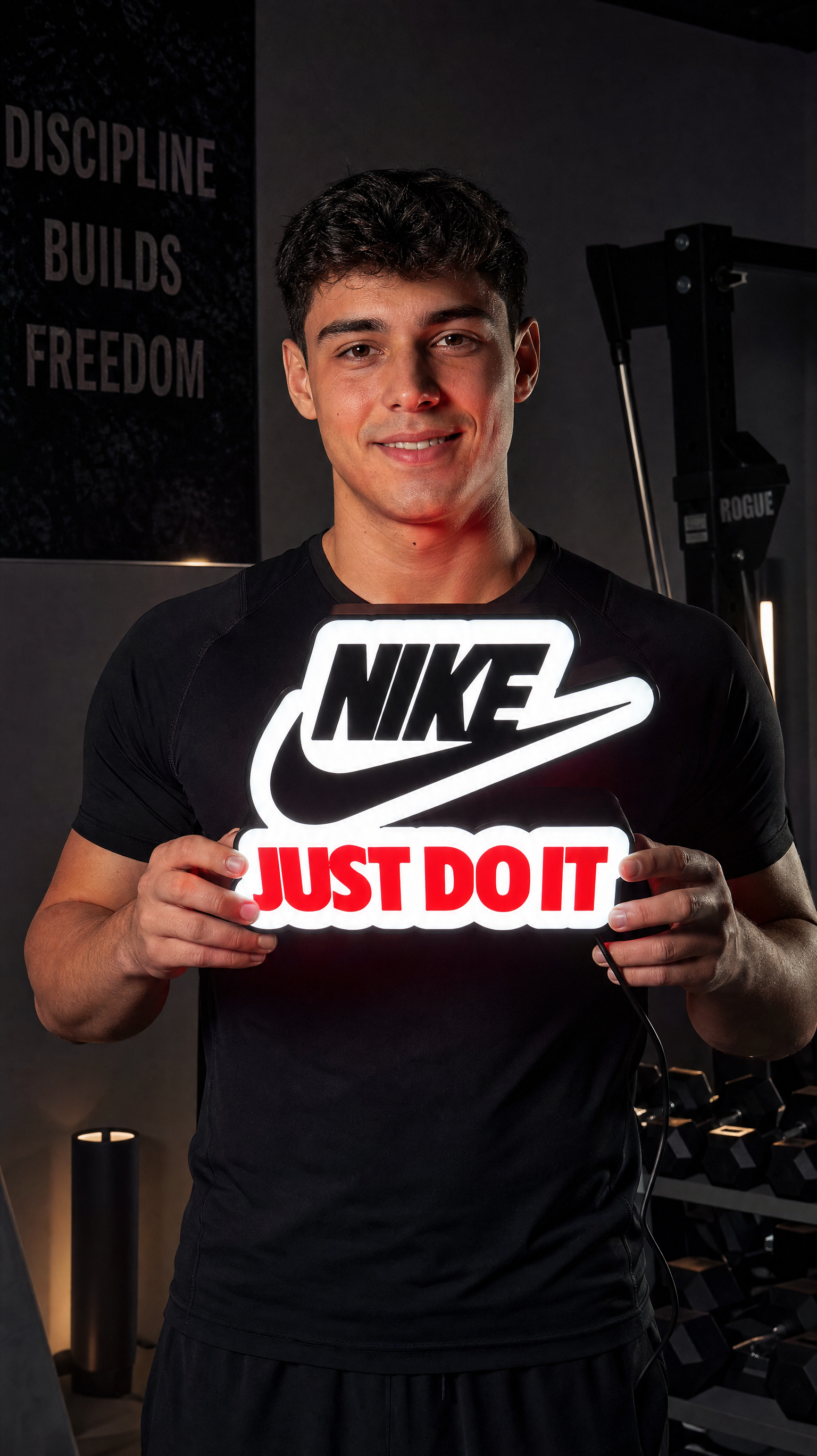 Custom Just Do It Inspired Motivational LED Light Sign | Swoosh Style Sports Decor | USB-C Table Lamp